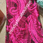 Black/fuchsia net french lace fabric with all over stones. Great quality. Sold per 5yrds. Model shown wearing Purple color