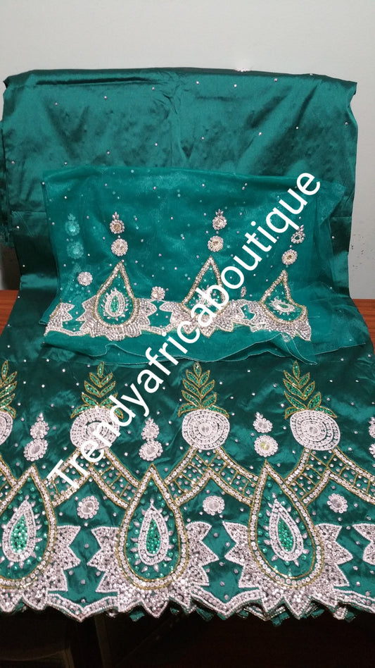 Special offer of Green VIP hand stoned all over George wrapper. Taffeta silk George in 5yds + 1.8yards matching blouse