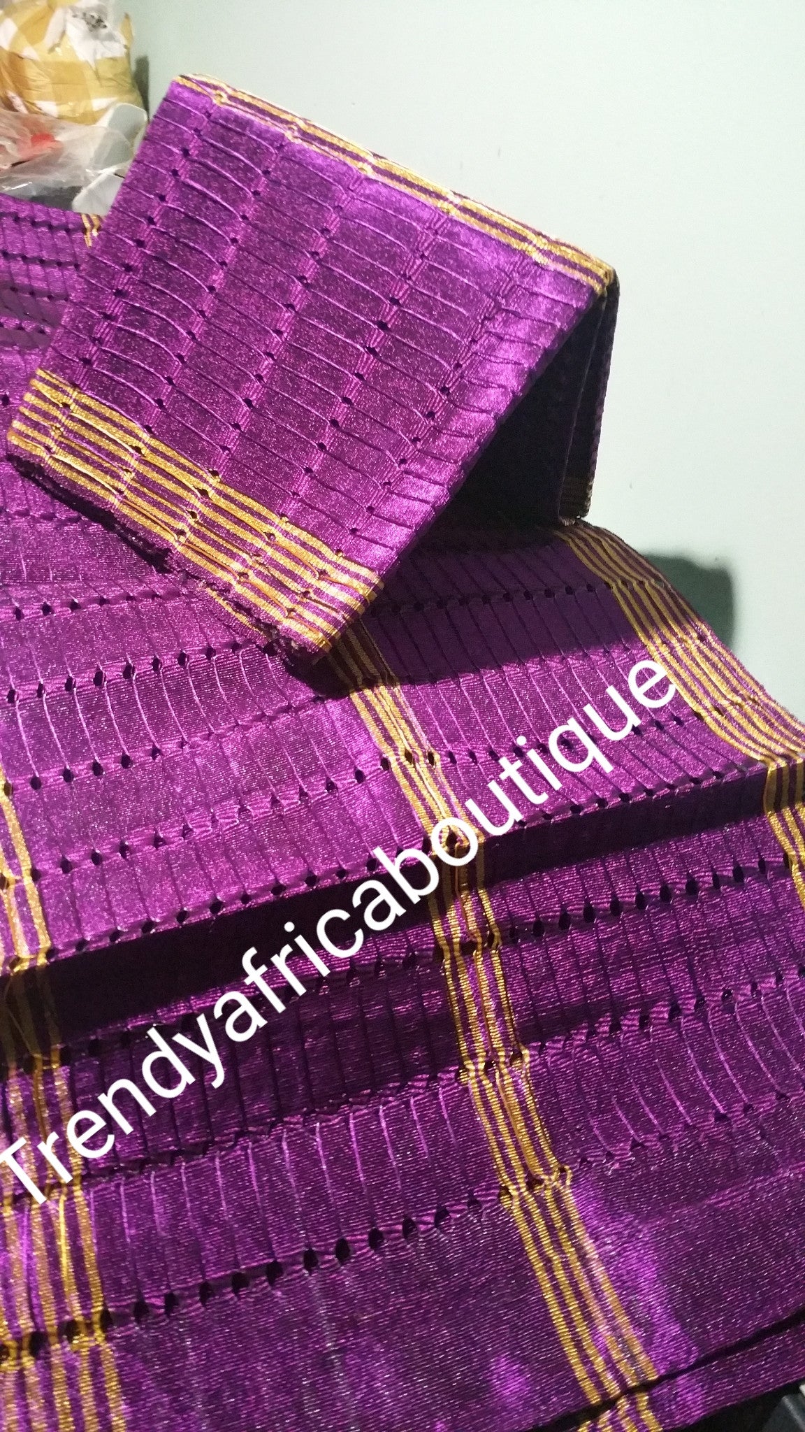 3 piece Purple/Gold Aso-oke Gele. Buy Gele only or buy the whole set
