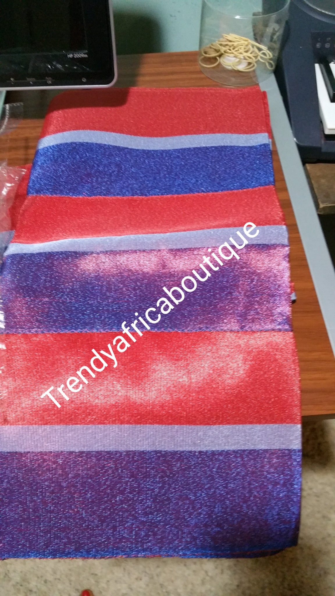 Red/Royal blue Nigerian traditional aso-oke gele for hardwrap