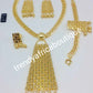 Quality 18k Gold plated choker Jewelry set. 4pc costume set. bracelet; earrings and ring. Sold as a set