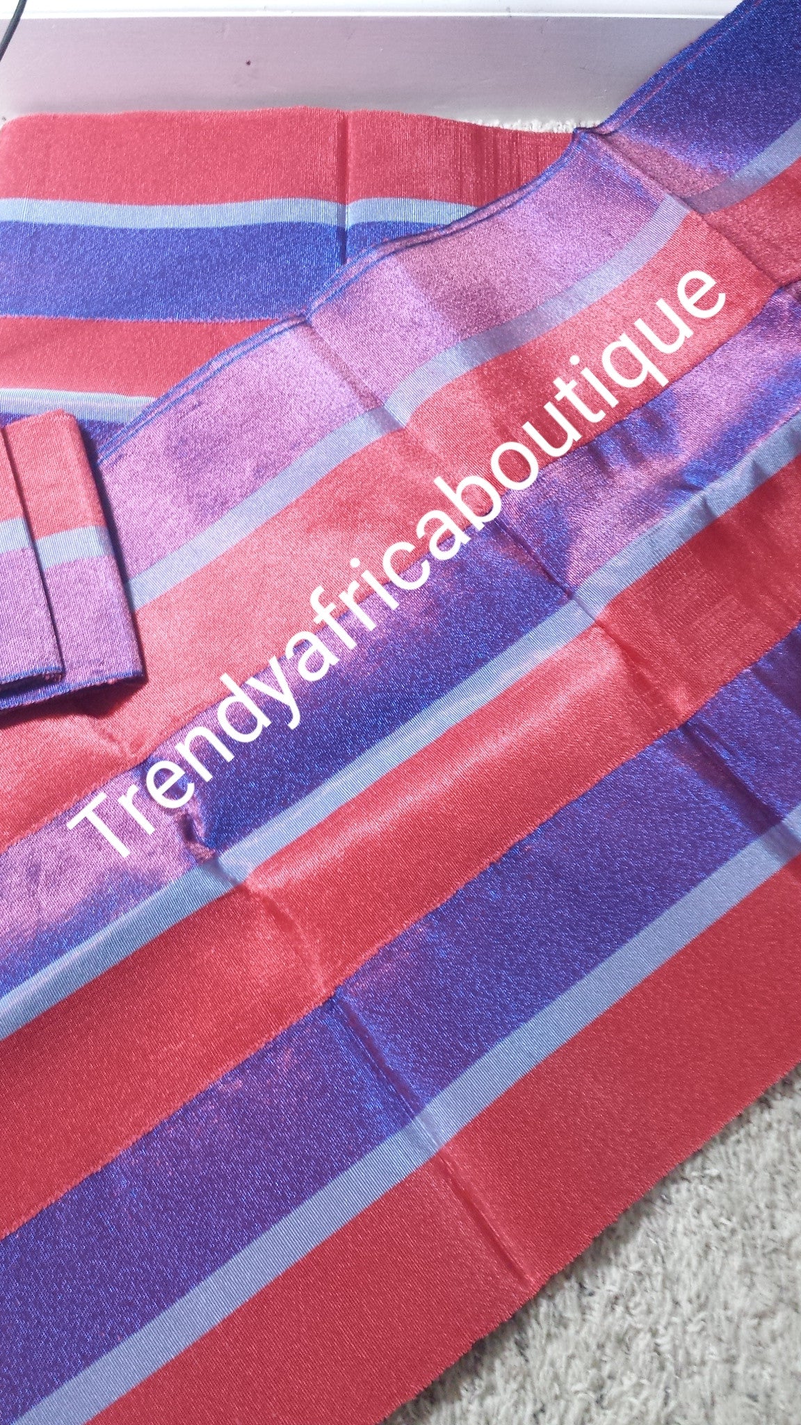 Red/Royal blue Nigerian traditional aso-oke gele for hardwrap