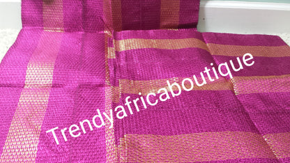 Clearance Fuchsia pink/gold 3pc set. Aso-oke gele/ipele/fila set for Nigerian Traditional party headwrap/headties. Soft easy to tie into latest gele
