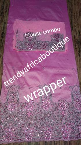 Sale: Pink India Silk George wrapprr with matching net blouse . 5yds silk George + 1.8yds net sold as set, price is for the set