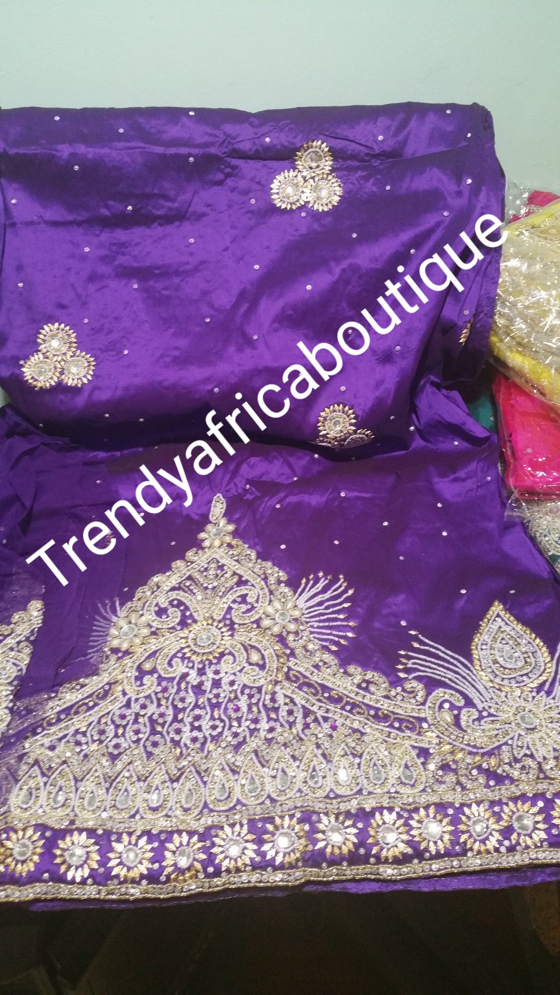 Purple Top Quality Heavily stoned/beaded VIP George wrapper for Igbo/Nigerian traditional wedding. 5yrds wrapper + 1.8yds. Matching blouse