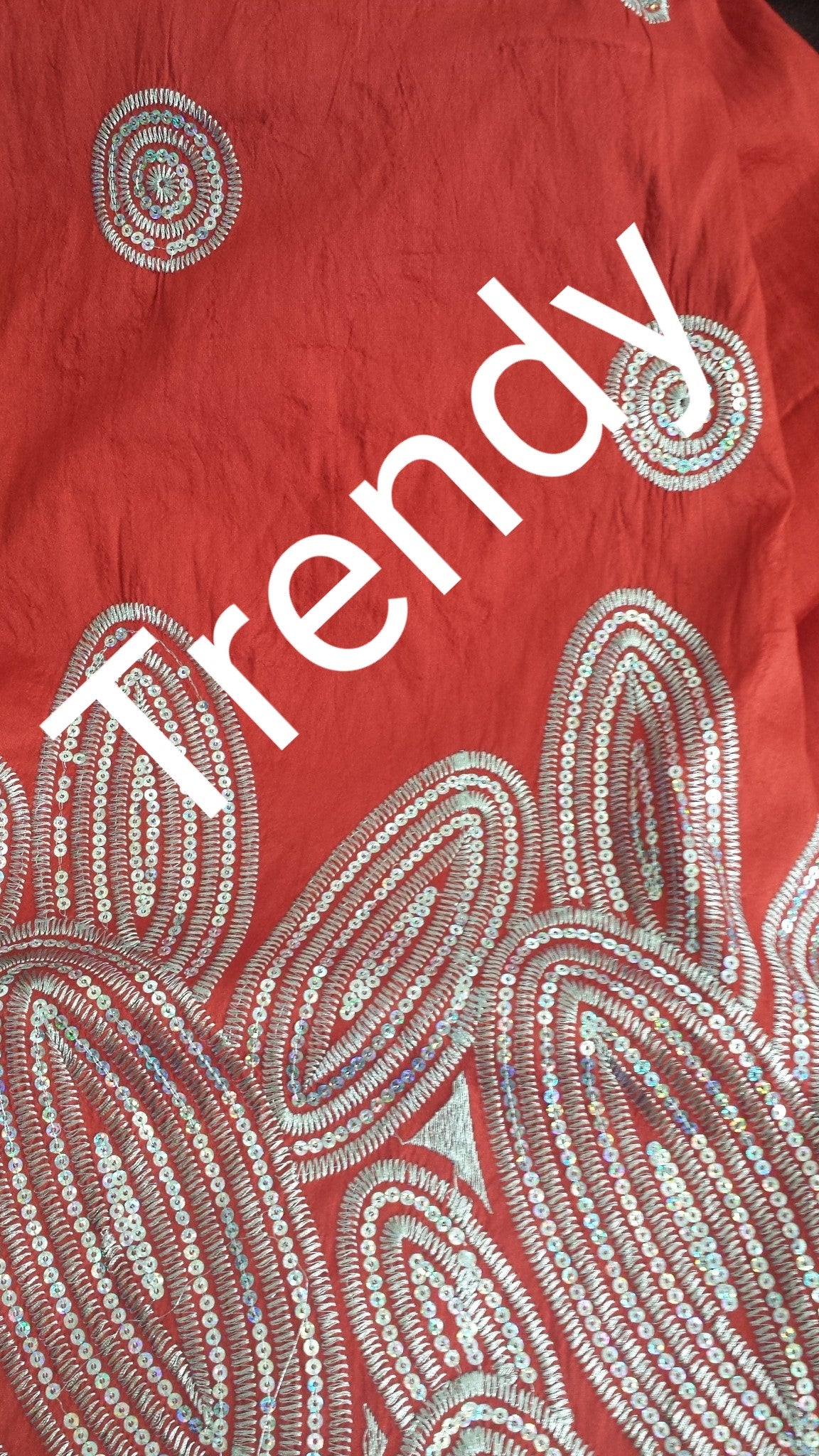 Clearance: Red fancy Embroidery silk Indian-George wrapper with sequen ...