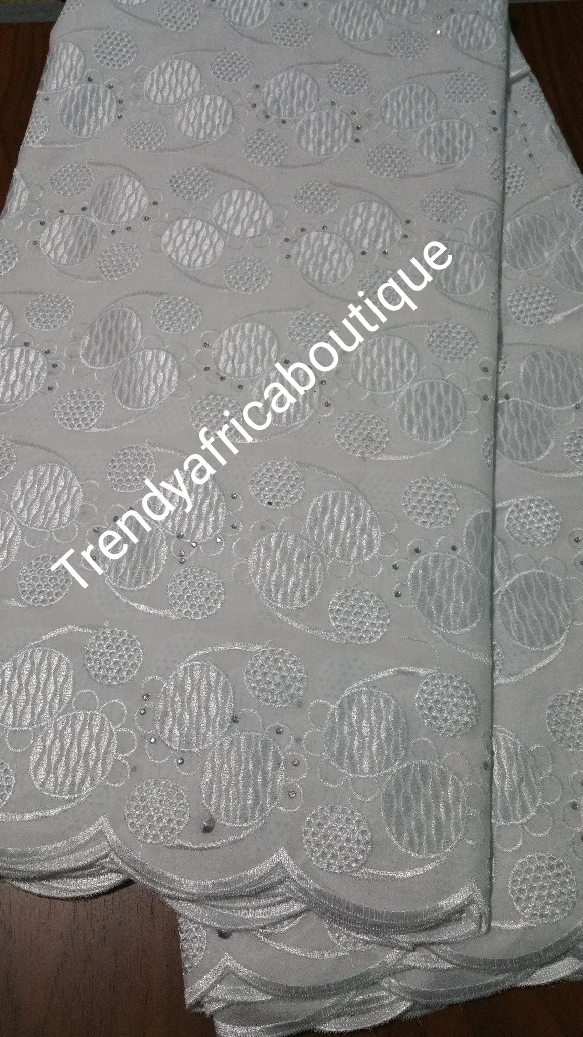 Original quality Swiss lace Fabric. Pure white for Nigerian party dress. Sold per 5yds. Price is for 5yds