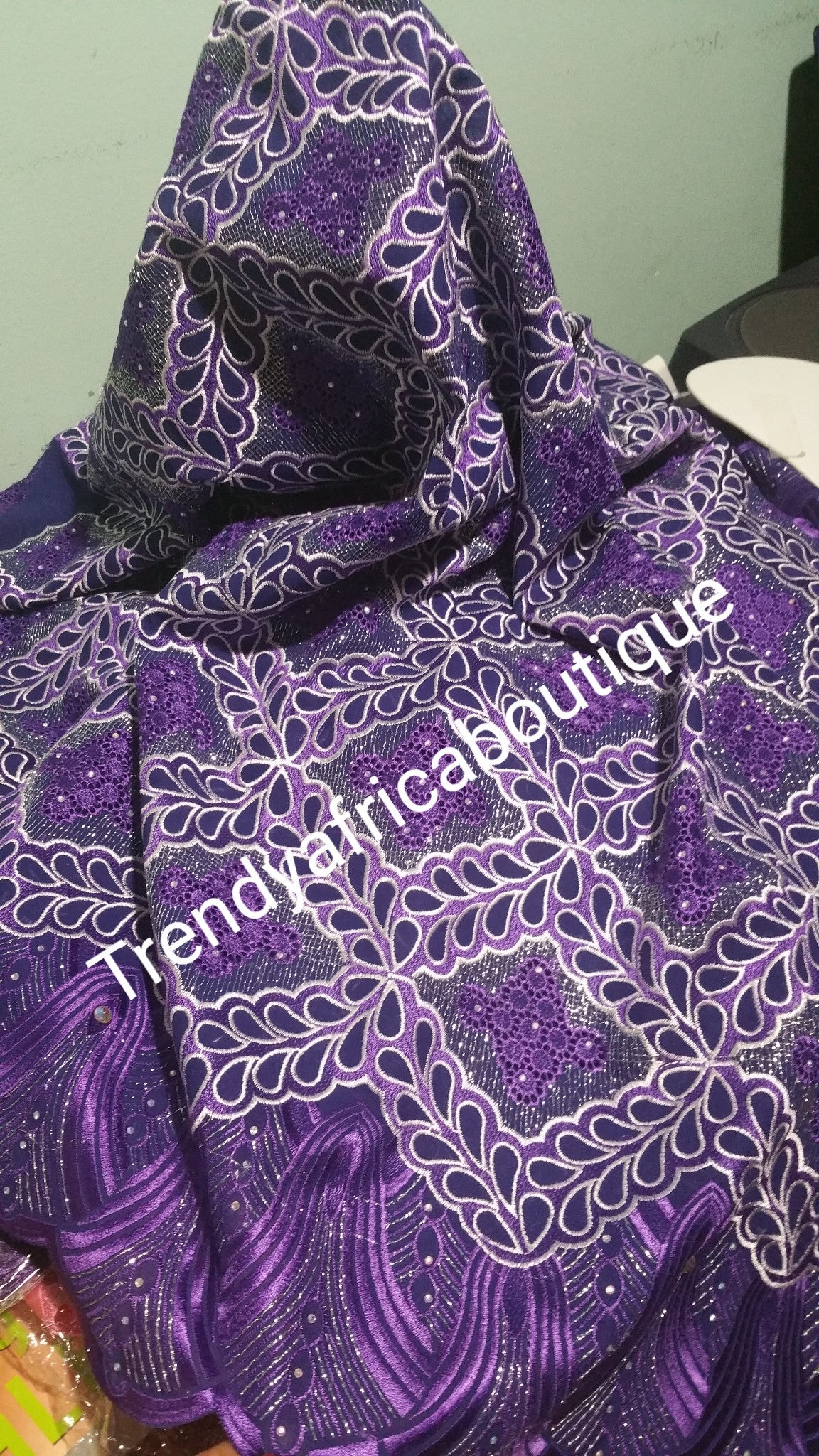 Purple Swiss Voile lace fabric. Nigerian Embroidery lace for ceremony/party. Sold per 5yds.