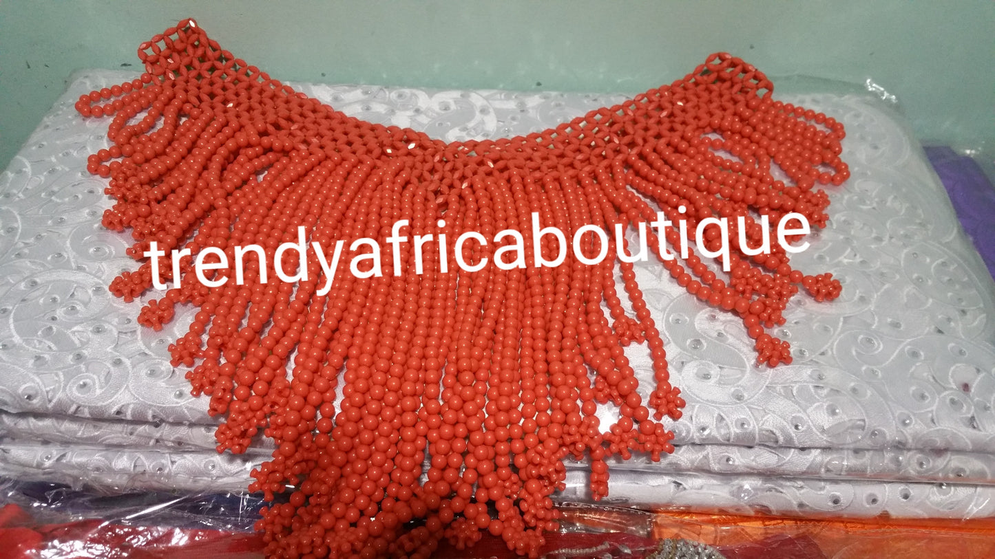 Original Bridal Beaded coral shawl for Nigerian/African traditional wedding accessories . Coral-necklace