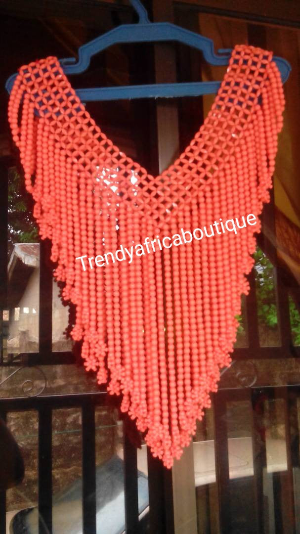 Original Bridal Beaded coral shawl for Nigerian/African traditional wedding accessories . Coral-necklace