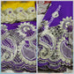 Purple wrapper + yellow matching blouse. Nigerian women Embroidery George wrapper design with beads and stones. Small-George. Sold per 6yds wrapper and 1.8yds blouse