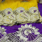 Purple wrapper + yellow matching blouse. Nigerian women Embroidery George wrapper design with beads and stones. Small-George. Sold per 6yds wrapper and 1.8yds blouse