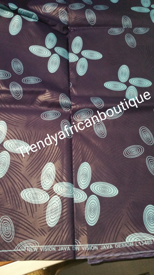 African Ankara Java Wax print fabric. Chocolate/sky blue. Java print for African Attire/dress.