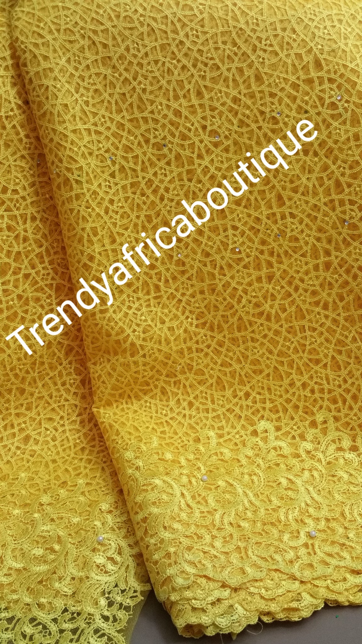 5 yards Classic Yellow tulle french Lace fabric for making Nigerian party dresses. Sold per 5yds. Soft quality fabric