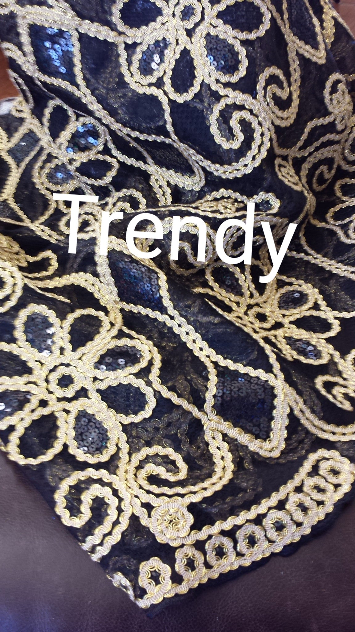 Black/gold Net French lace fabric for Nigerian party dress. Soft, quality lace fabric. Sold as 5 yards