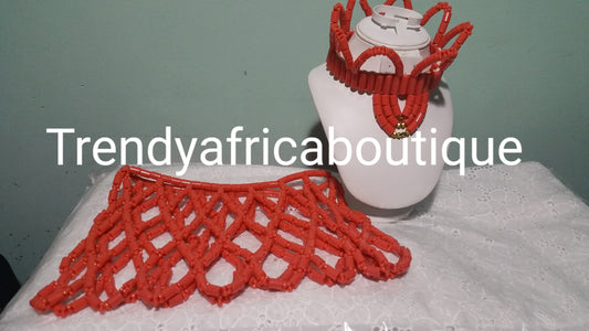 Nigerian Traditional wedding Coral Beads. 2 pcs Little Bride beaded head piece and shawl. Traditional Coral Beaded necklace set