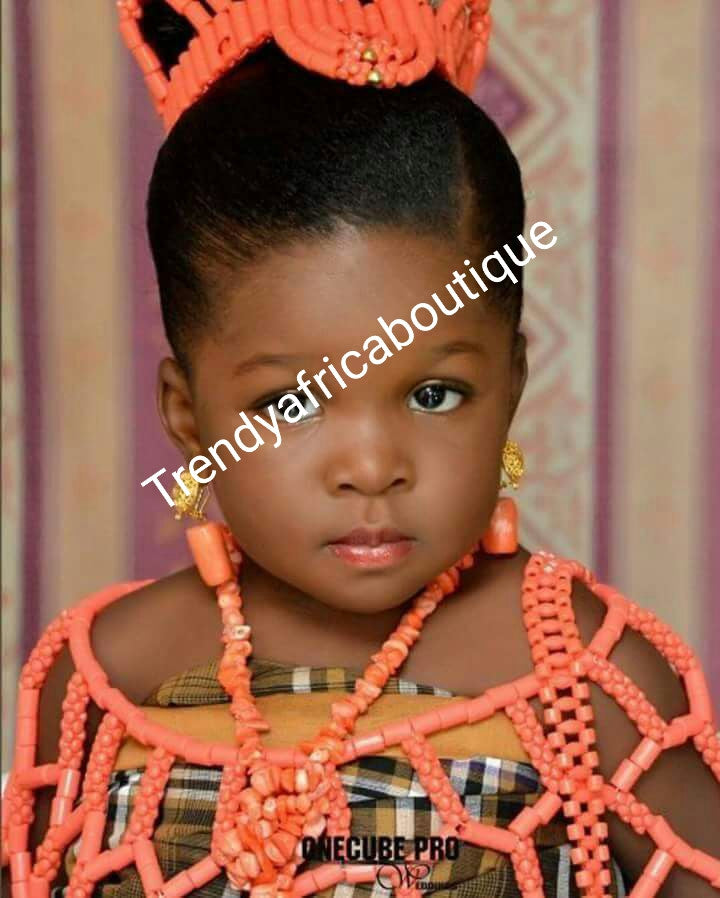 Nigerian Traditional wedding Coral Beads. 2 pcs Little Bride beaded head piece and shawl. Traditional Coral Beaded necklace set