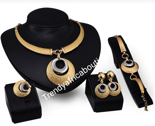 18k Gold plated, 2 tone necklace set. 4pcs. Matching  jewelry set. African costume necklace set