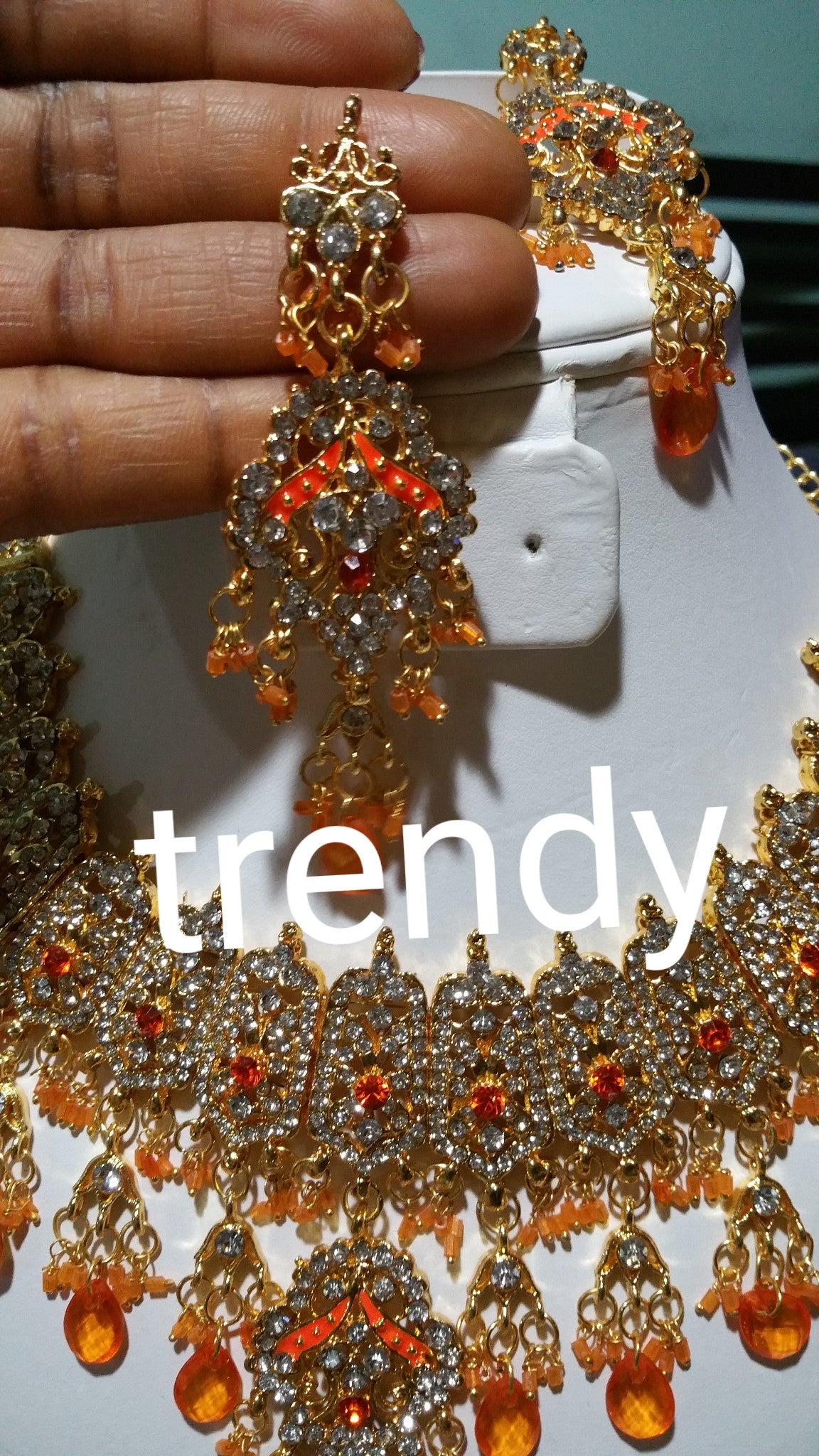 22k Gold plated jewelry set with orange beads accent. 2pcs set