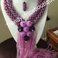 Clearance Purple/lilac 2 row choker beaded necklace with long droppings. Exclusive design for Nigerian/African weddings. Coral-necklace