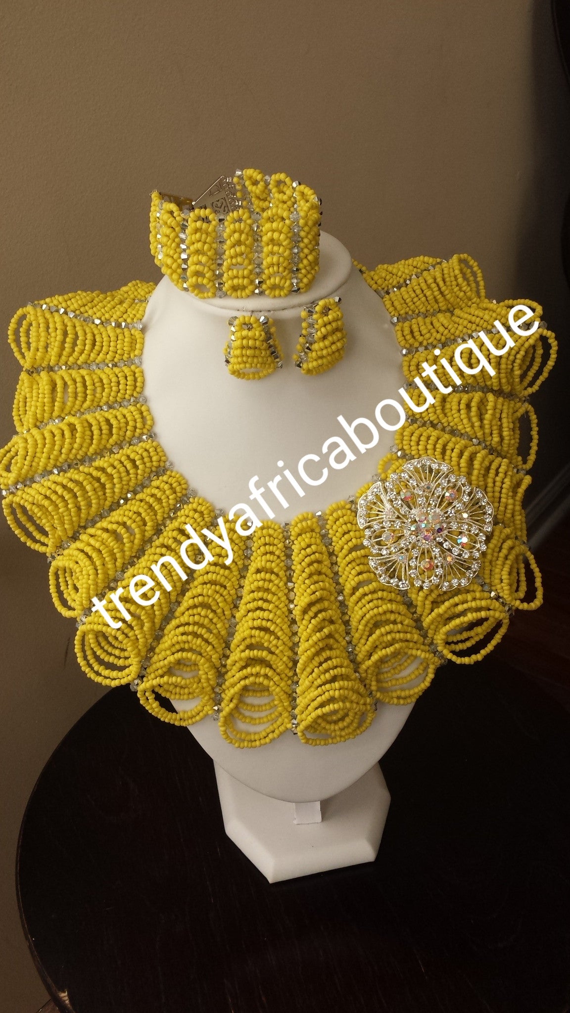 Clearance item: Yellow coral beaded necklace set for Nigerian big party. Yellow coral-necklace set,  Nigerian Bride