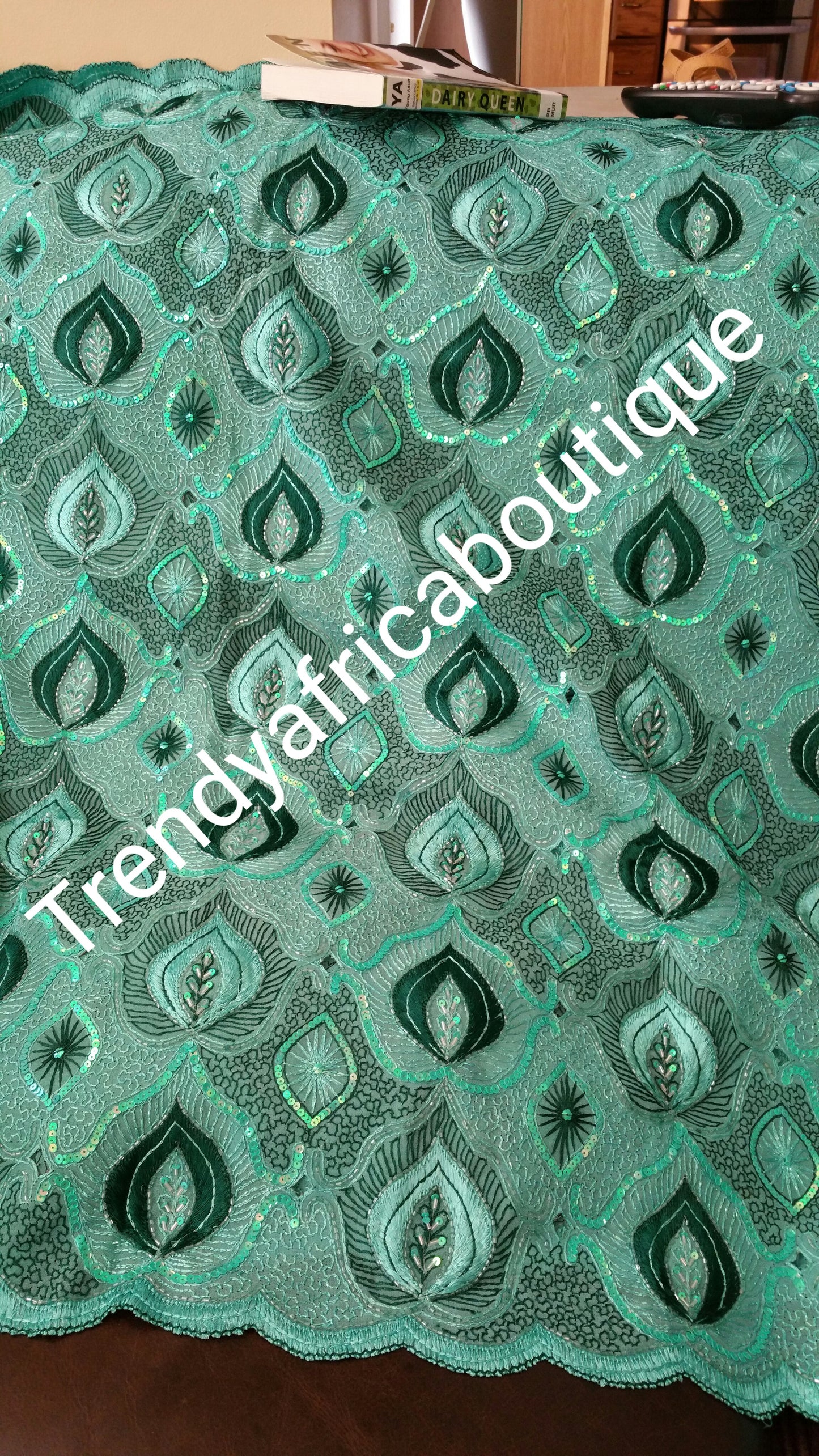 Premium, VIP big Madam George wrapper In mint Green. Beaded and stones. Sold in 5yds. Nigerian women ceremony wrapper