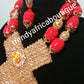 Beautiful hand made coral beaded-necklace set for Nigerian weddings/Ceremonies. Coral beaded necklace set with bracelet and earrings. Tomato red/ gold. Sold as a set
