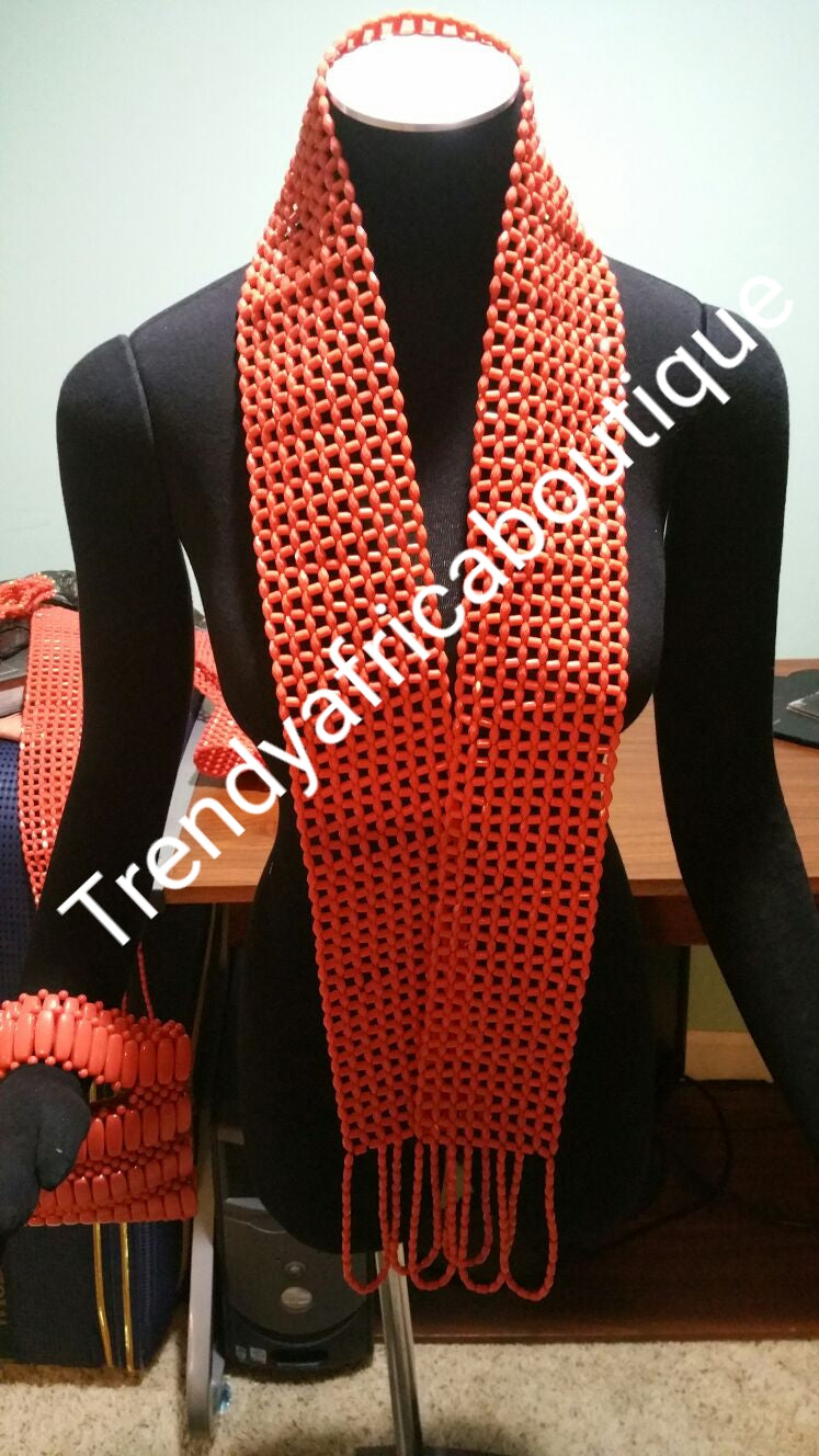 Back in stock: Edo/Delta coral beads for Traditional wedding. Coral-necklace for Groom. This is a beaded neck shawl