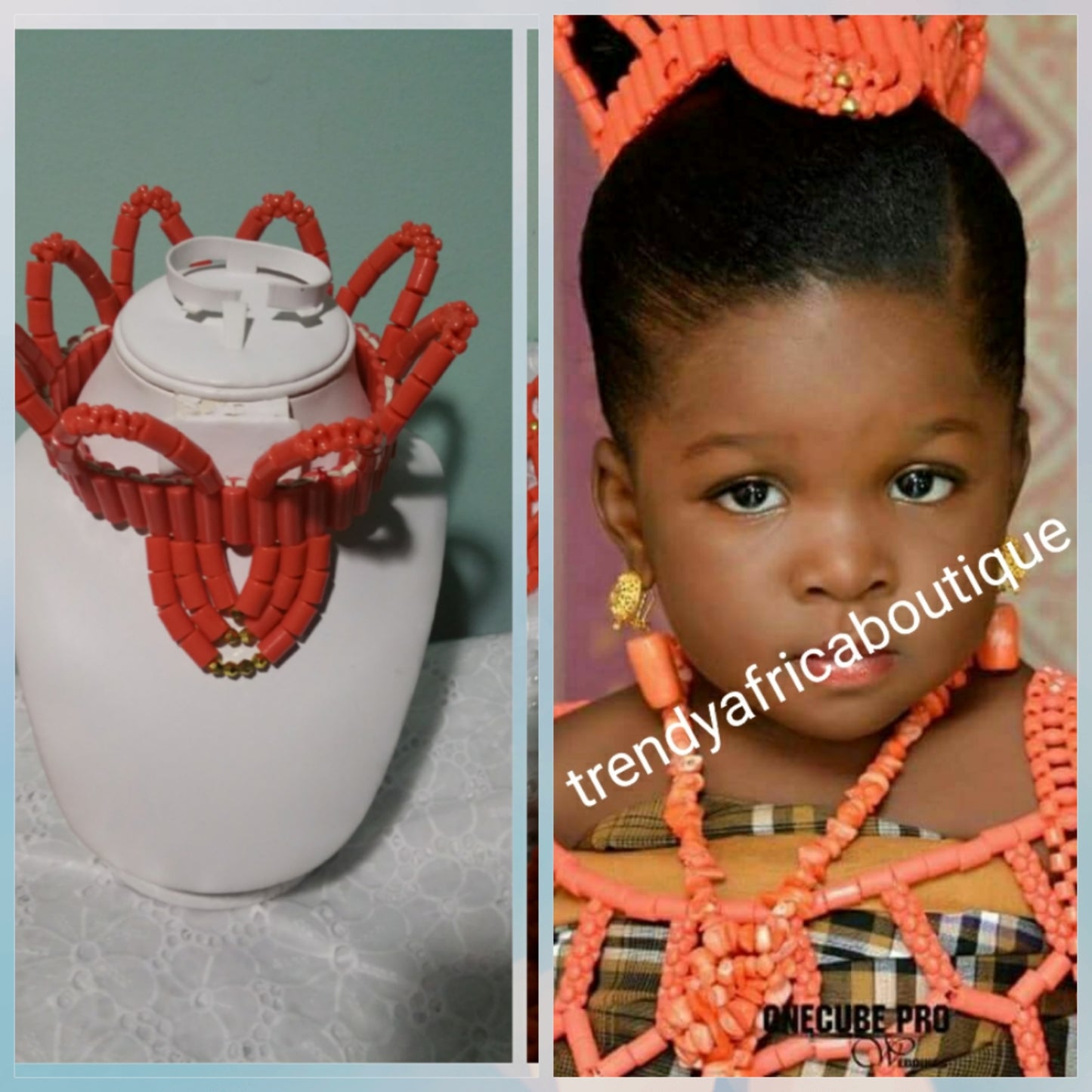 Young Bride accessories for Nigerian Traditional wedding ceremonies or cultural events.  head dress and shawl ( shoulder wear). On sale as a set. coral-necklace set