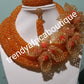 Sale sale: Orange Hand Beaded-necklace set. Nigerian party Coral-necklace set with side flower broach