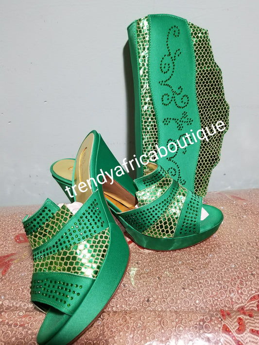 SALE SALE: Italian made platform slipper/purse set in beautiful Green. Embellised with crystal stones available in size 38 and 40 only.