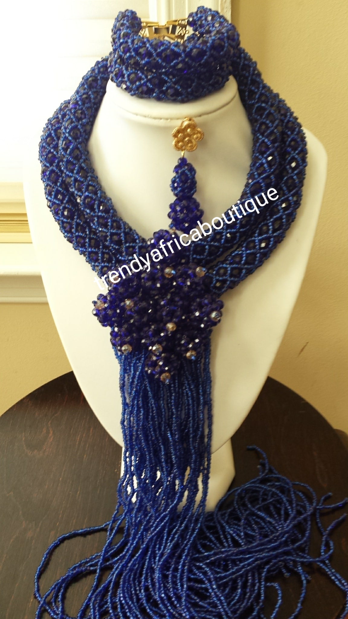SALE: Nigerian wedding beaded-Necklace set. 2 row necklace and bracelet with drop earrings. Nigerian/African weddings. Sold as a set
