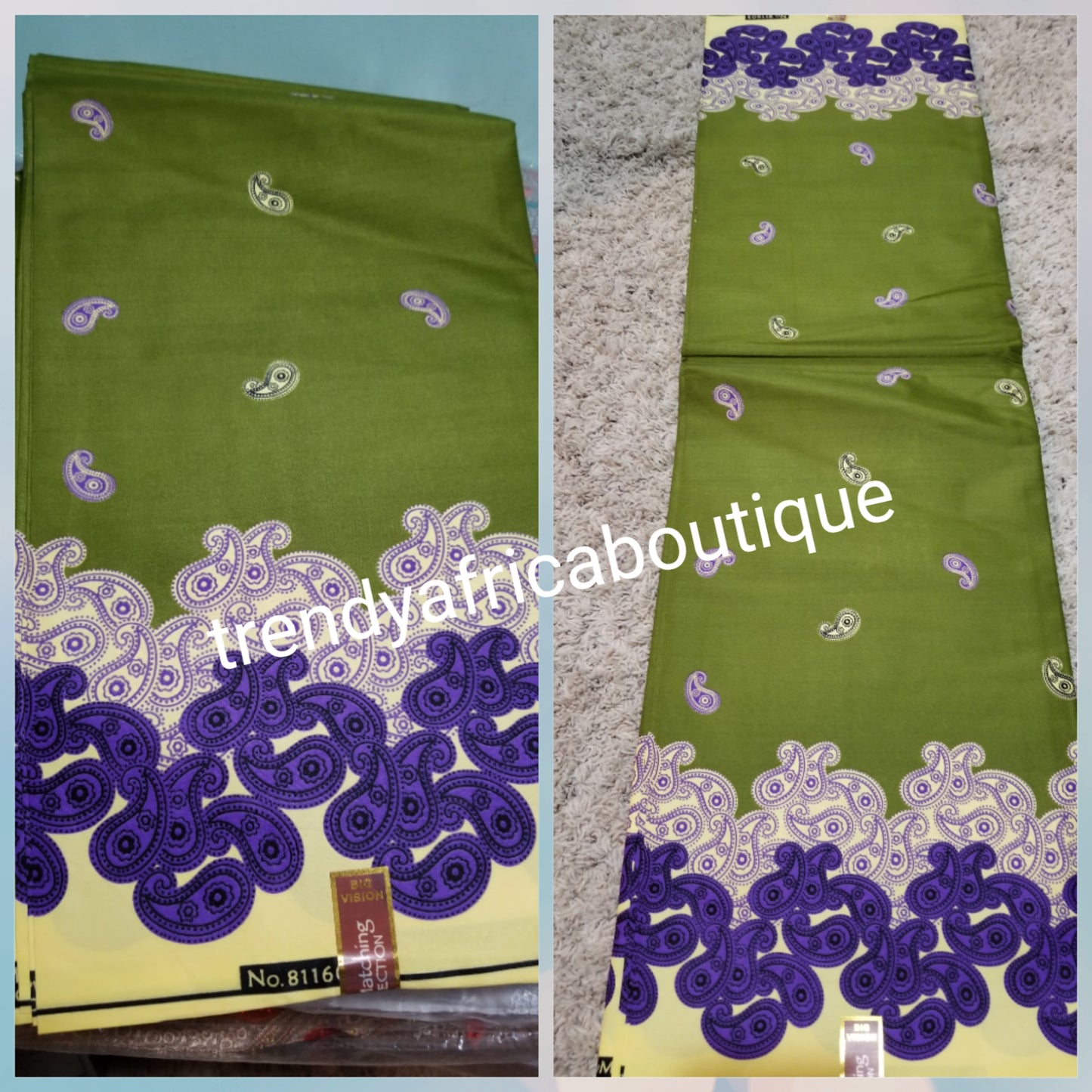Sale Sale: Green/ purple/white border Ankara print. Special design. 100% west African Wax print fabric. Sold per 6yds. Price is for 6yds.