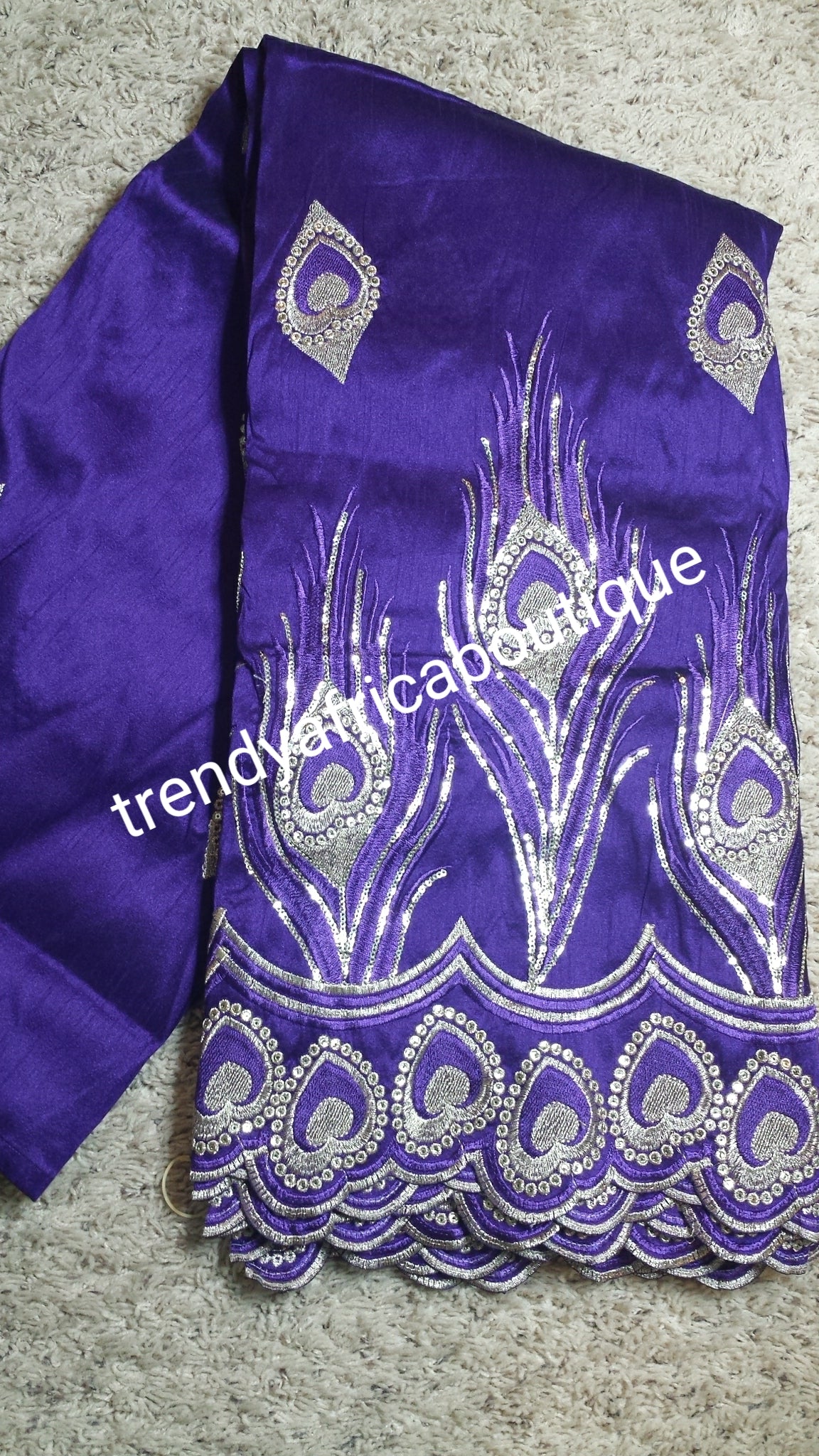 Clearance sale: Quality embriodery silk George wrapper in Purple with Gold embriodery work. Sold per 5yds. Price is for 5yds. Fancy Indian-George, small-george.
