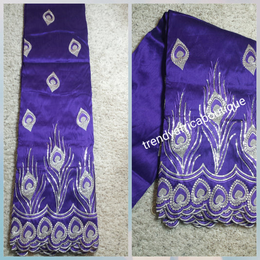 Clearance sale: Quality embriodery silk George wrapper in Purple with Gold embriodery work. Sold per 5yds. Price is for 5yds. Fancy Indian-George, small-george.