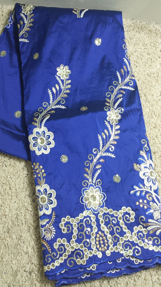 Fancy India embroidery silk George fabric. Original quality. Sold 5yds only. Royal blue  Ready to ship