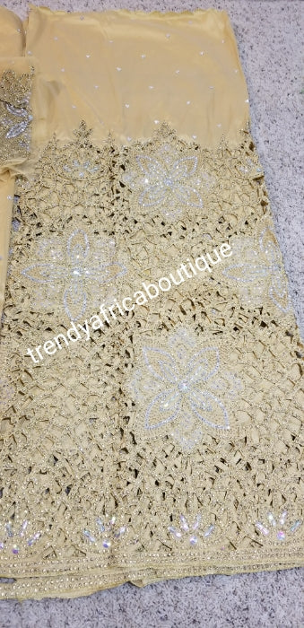 New arrival VIP Gold Color VIP hand Stoned Celebrant George wrapper for Nigerian Ceremonies. Sold with Matching net blouse