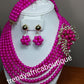 Clearance sale: hot pink multi rows beaded  necklace set with side broach sold as a set. 3pcs set.beaded-necklace, coral-necklace