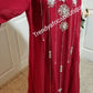 CLEARANCE SALE: : Wine Red Indian kaftan long dress hand beaded with silver Crystal stones to perfection. Size Large, fits size 46" Burst. Comes with inner belt for fit adjustment