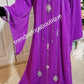 Clearance: Purple long free flowimg Kaftan dress embellished with silver dazzling Crystal stones. Size Large- fit  size 46" Burst. The inner dress comes with a belt for fit adjustment