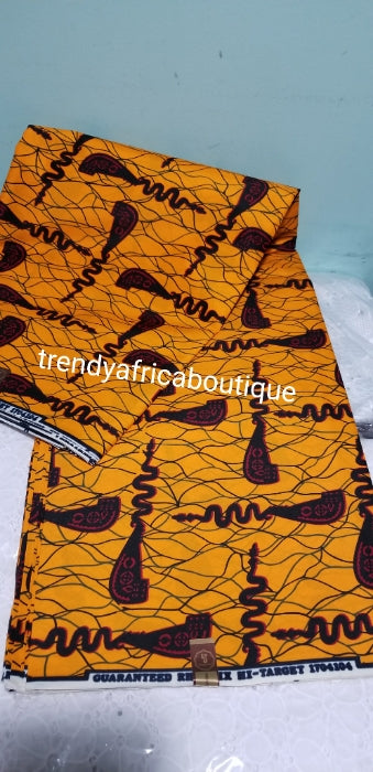 100% Cotton Quality African/Ankara wax print Fabric. This design is called Openner. Beautiful yellow. Sold per 6yards/piece, price is for 6yard