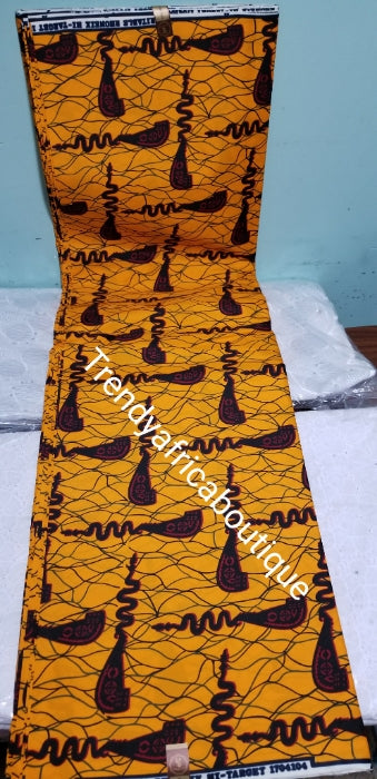 100% Cotton Quality African/Ankara wax print Fabric. This design is called Openner. Beautiful yellow. Sold per 6yards/piece, price is for 6yard