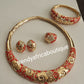 4pc. 18k Gold plated Omega necklace set. Include matching earrings, Bangle and ring. Gold/ red design for African party use