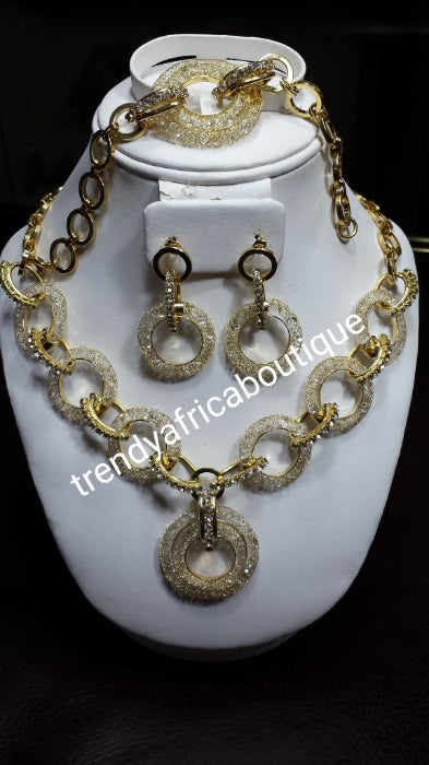 Sale: 3pc set 18k Italian design Gold plated Necklace set. Exclusive Design. Long lasting plating