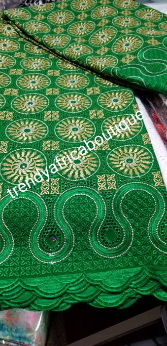 New arrival grand Swiss Voile lace fabric. Super original quality. Rich and lustrous feel. green/Gold