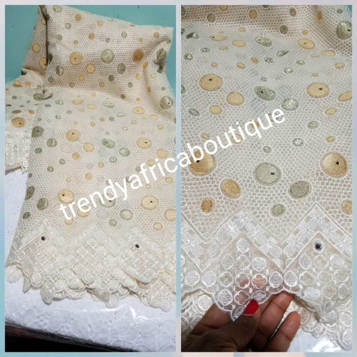 Cream color African/Nigerian French Lace fabric sold in 5yds. Original Swiss Quality. Great Texture.