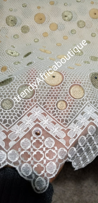 Cream color African/Nigerian French Lace fabric sold in 5yds. Original Swiss Quality. Great Texture.