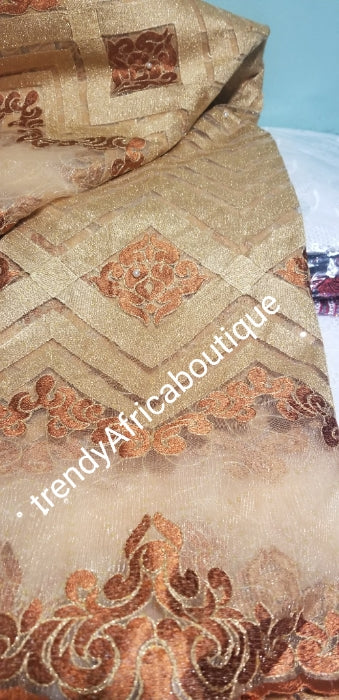 New arrival hot selling Gold French lace fabric. African sequence/embroidered French lace for party dress. Sold per 5yds.