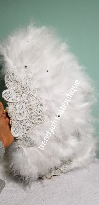 Latest design White Feather hand fan fashion Accessories for Nigerian traditional wedding. Bride or celebrant accessories.