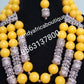 3 row original Coral-necklace set in yellow and silver accessories. Nigerian Celebrant beaded necklace/bracelet/earrings set. Nigerian Traditional wedding beads